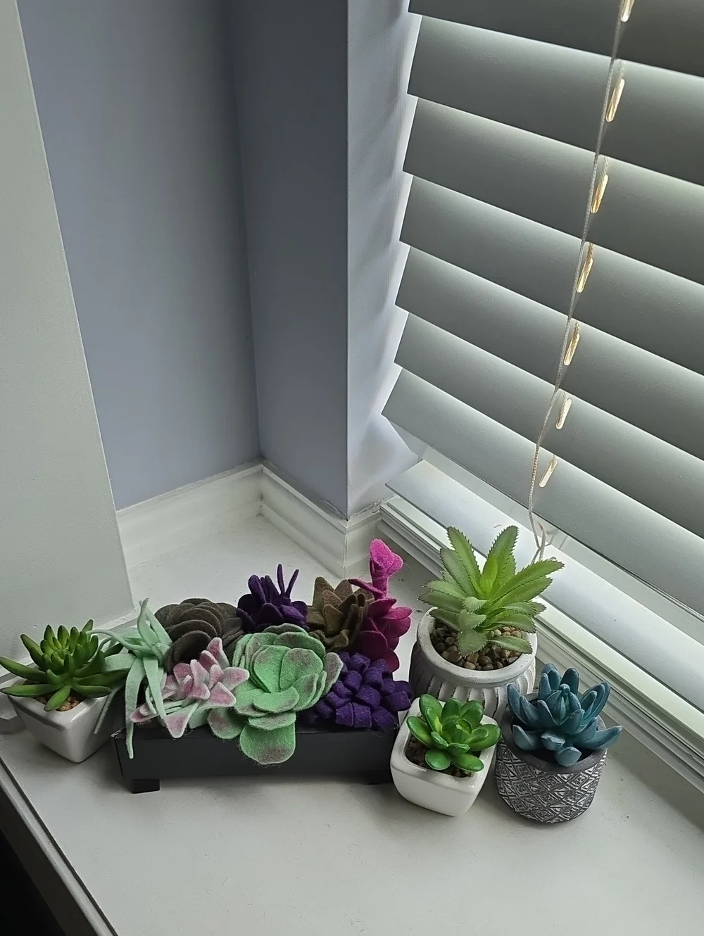 Faux Succulent Tabletop Planter Set in Green and Purple